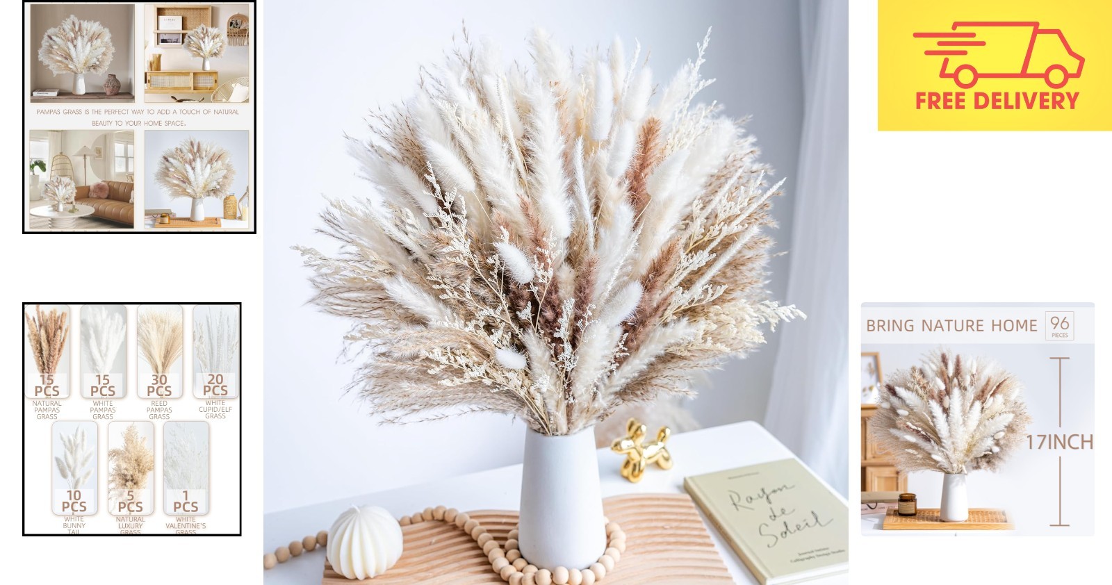 Elegant 96PCS Pampas Grass Arrangement – Sustainable Dried Flowers for Weddings