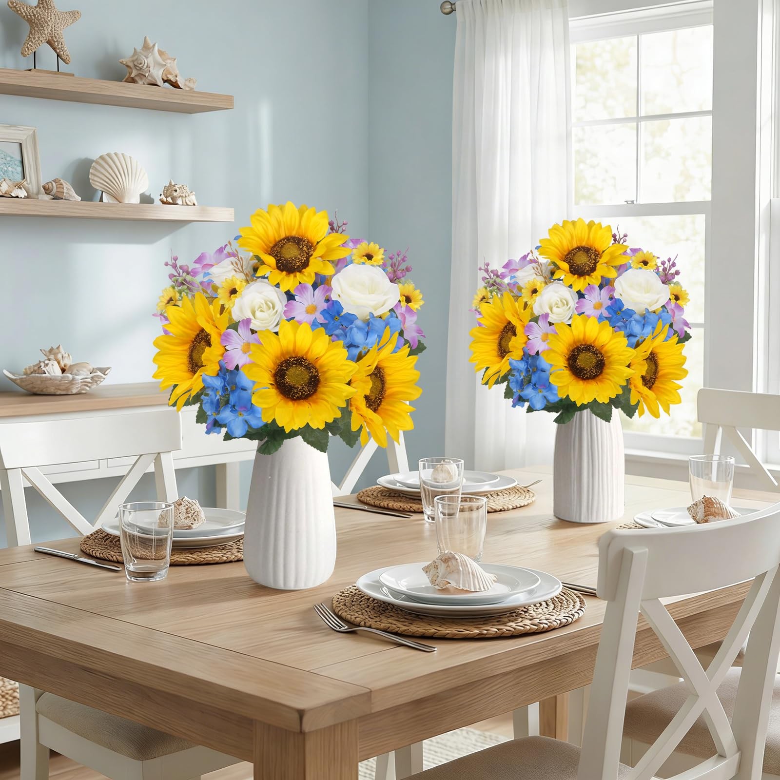 2Pcs 17.7Inch Sunflowers Artificial Flowers Bouquets Cemetery Flowers for Gra…