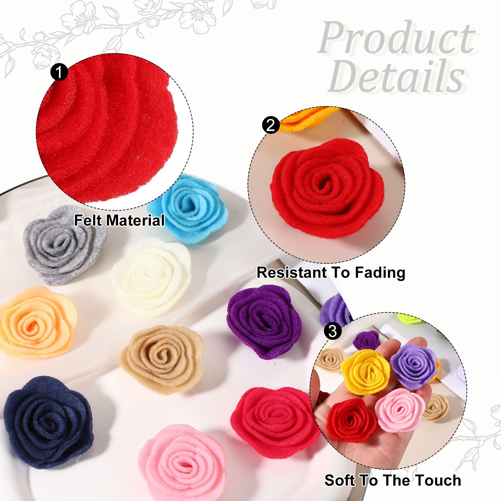 10 Pcs Felt Flowers Embellishments, Nonwoven Camellia Ornament, Khaki