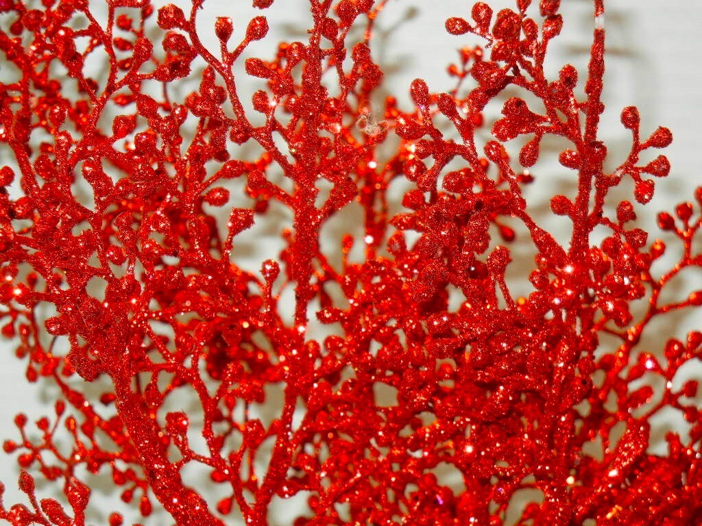 8 Artificial 21″T RED Glittered Branches BERRIES Stems Crafts Centerpiece