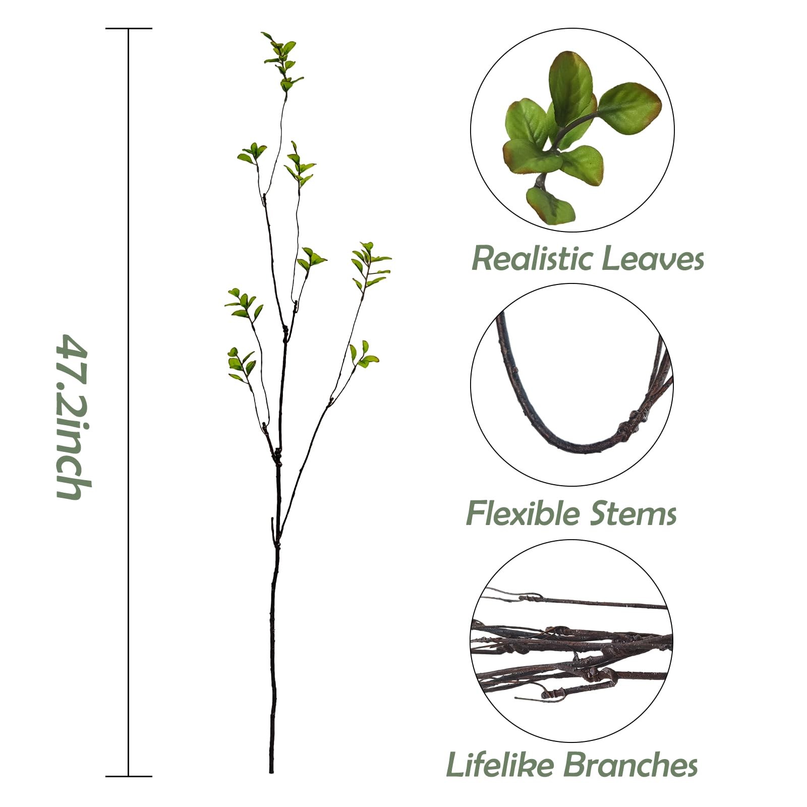 4 Pcs Artificial Ficus Branches Faux Eucalyptus Stems, 47.2 Inch Fake Greener…