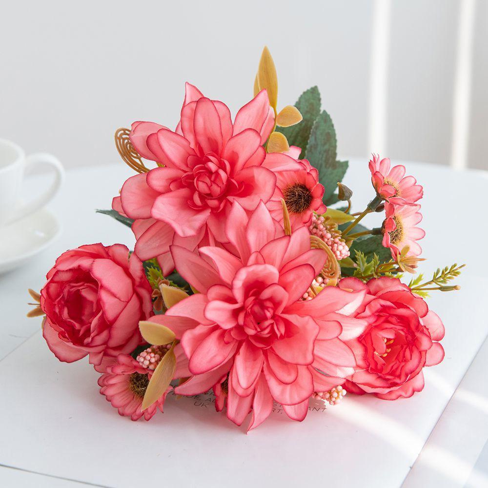 1pc Hot Sale Artificial Flower Silk Dahlia Rose Daisy Christmas Home Decoration