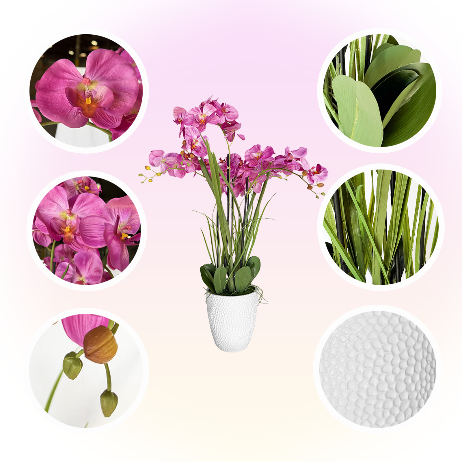 49″ Artificial Flowers Potted Faux Realistic Pink Orchid in Plastic Pot