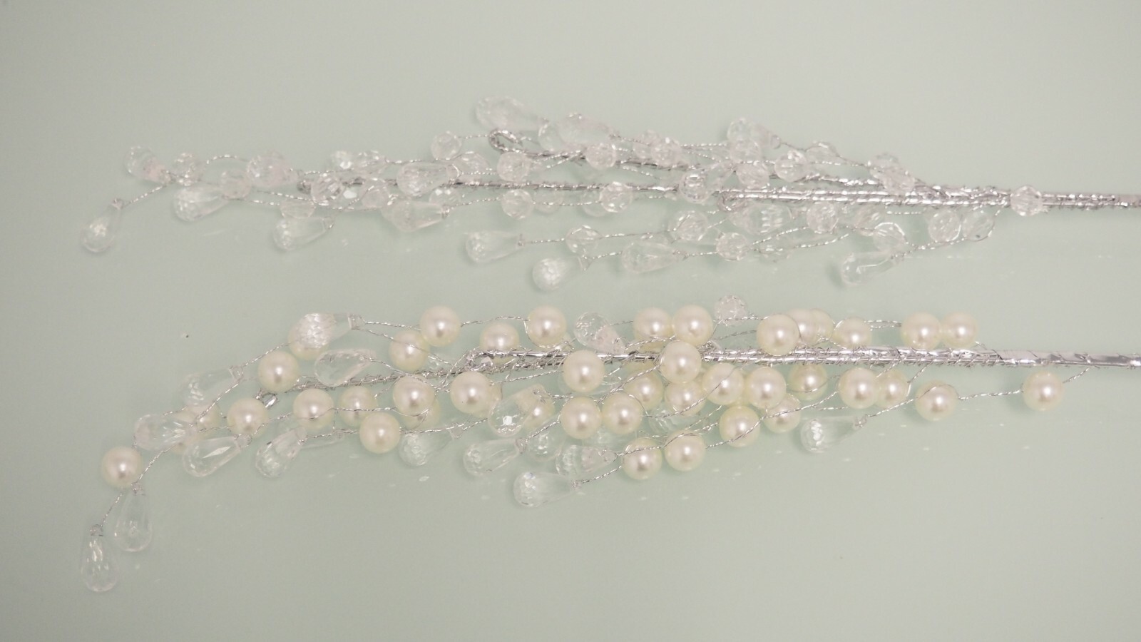 Acrylic Crystals Pearl Balls Metal Stem Spray Floral Flower Branch Bouquet Table