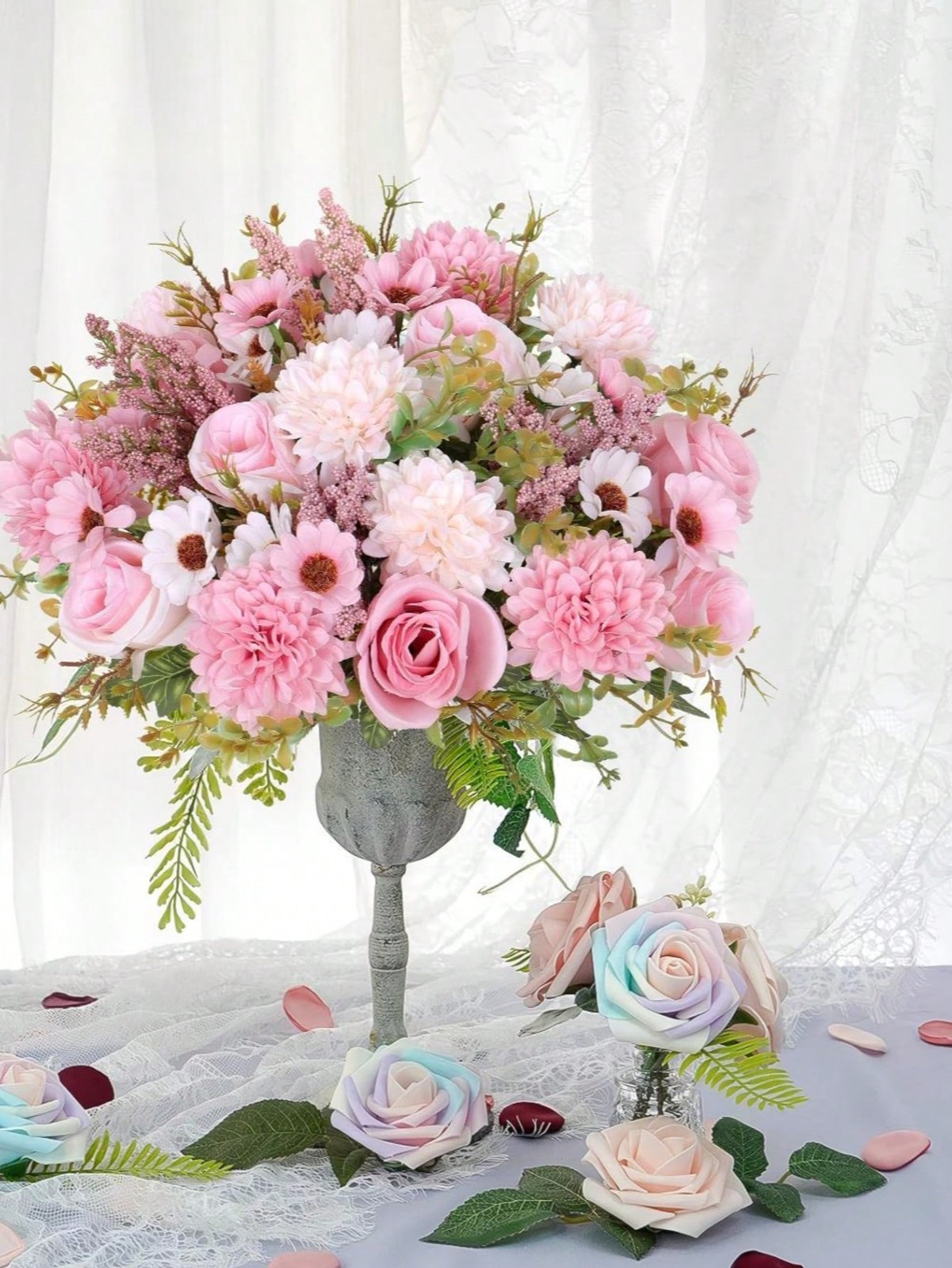 Pink Artificial Silk Flower Bouquet One Size For Home Wedding Decor