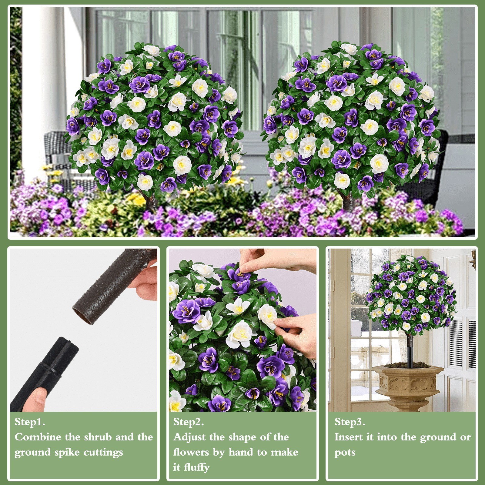 2 Pack Artificial Topiary Ball Trees UV Resistant Fake Shrubs For Outdoor Decor