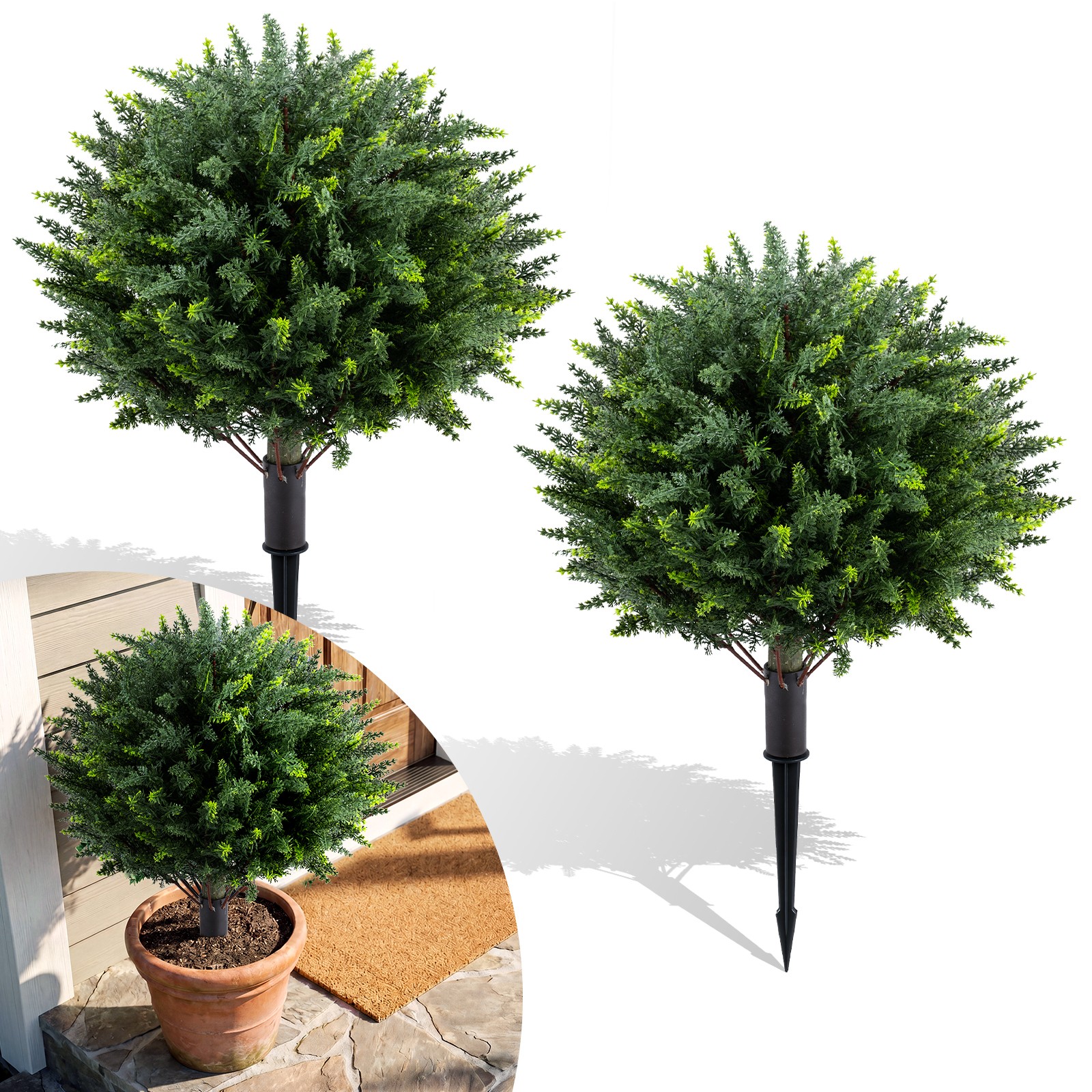 2PCS 27.5″ Artificial Cypress Topiary Trees w/Ground Spikes for Indoor & Outdoor