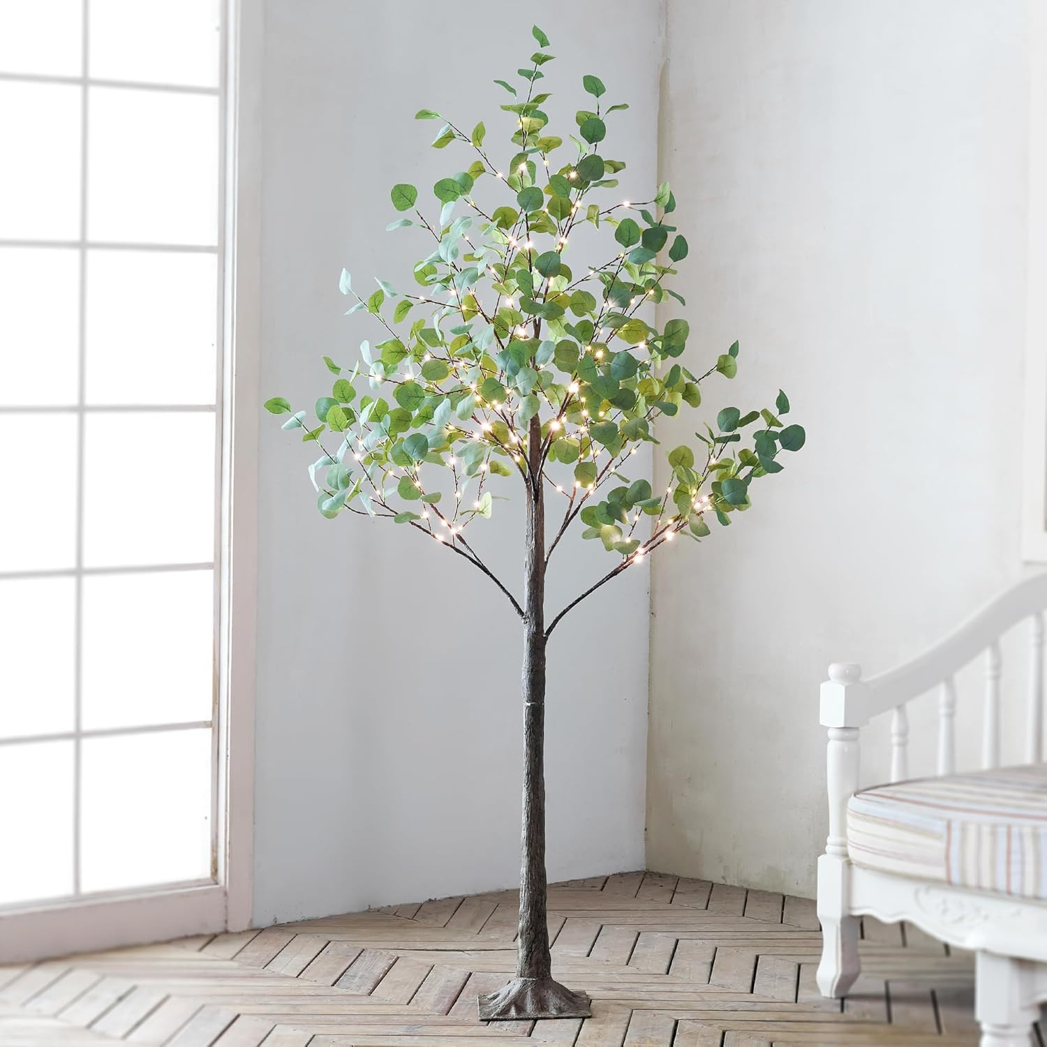 6FT Lighted Eucalyptus Tree with 270L Warm White LEDs for Home & Party Decor