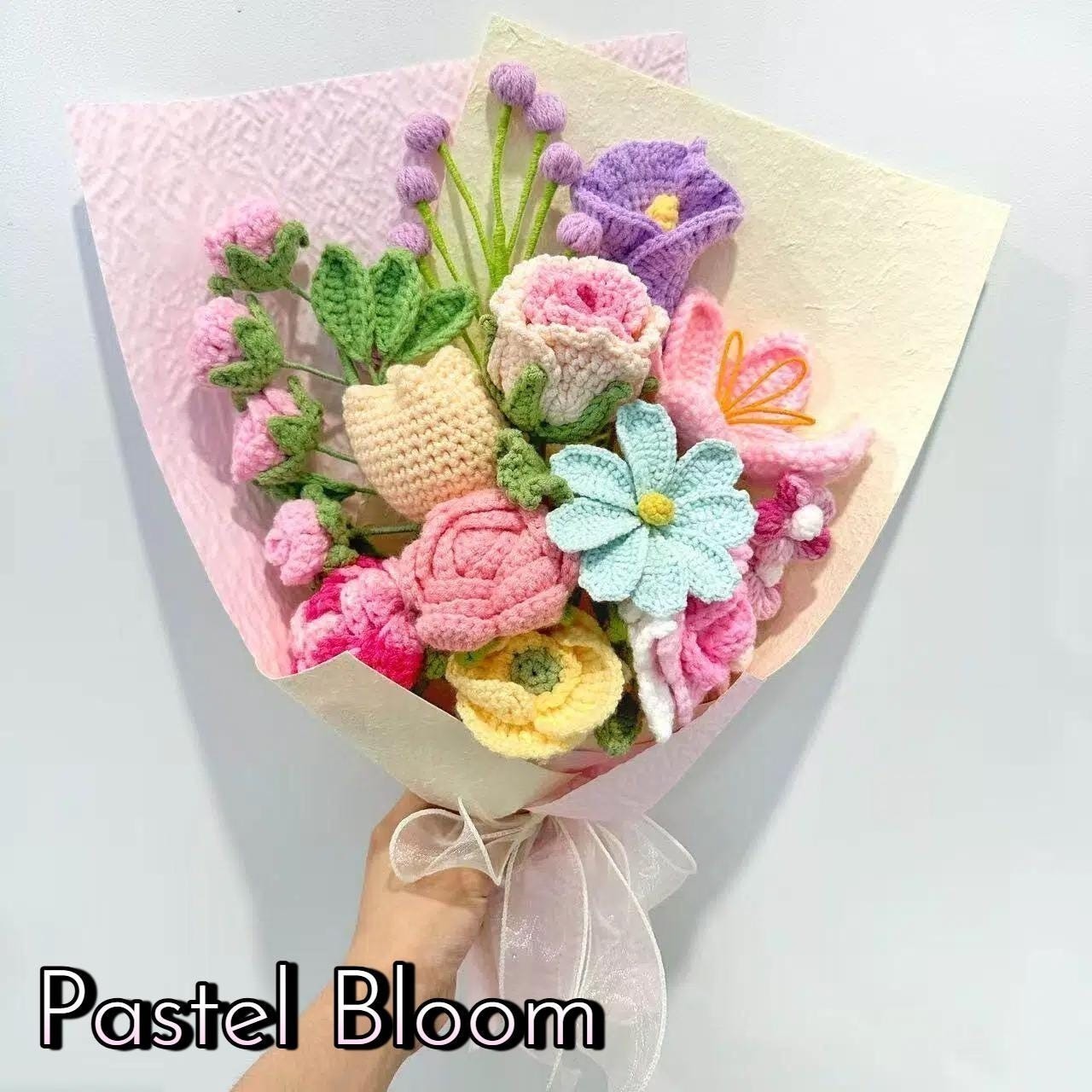 Large Pastel Pink Crochet Flower Bouquet Birthday Gift for Mom