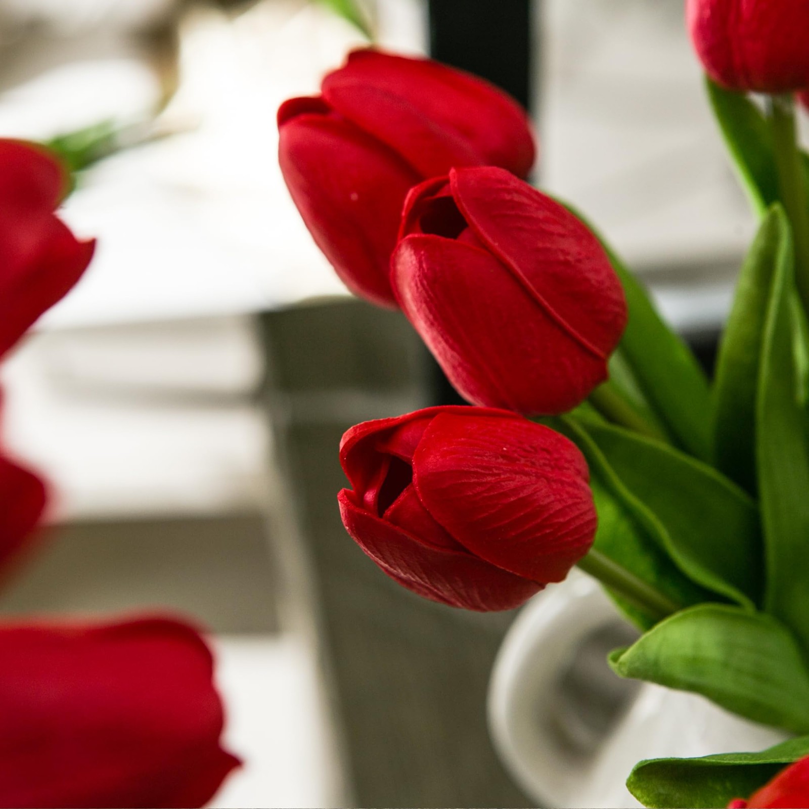 20 PCS 13 Inch Red Artificial Tulip Flowers Silk Fake Bouquets Home Decor