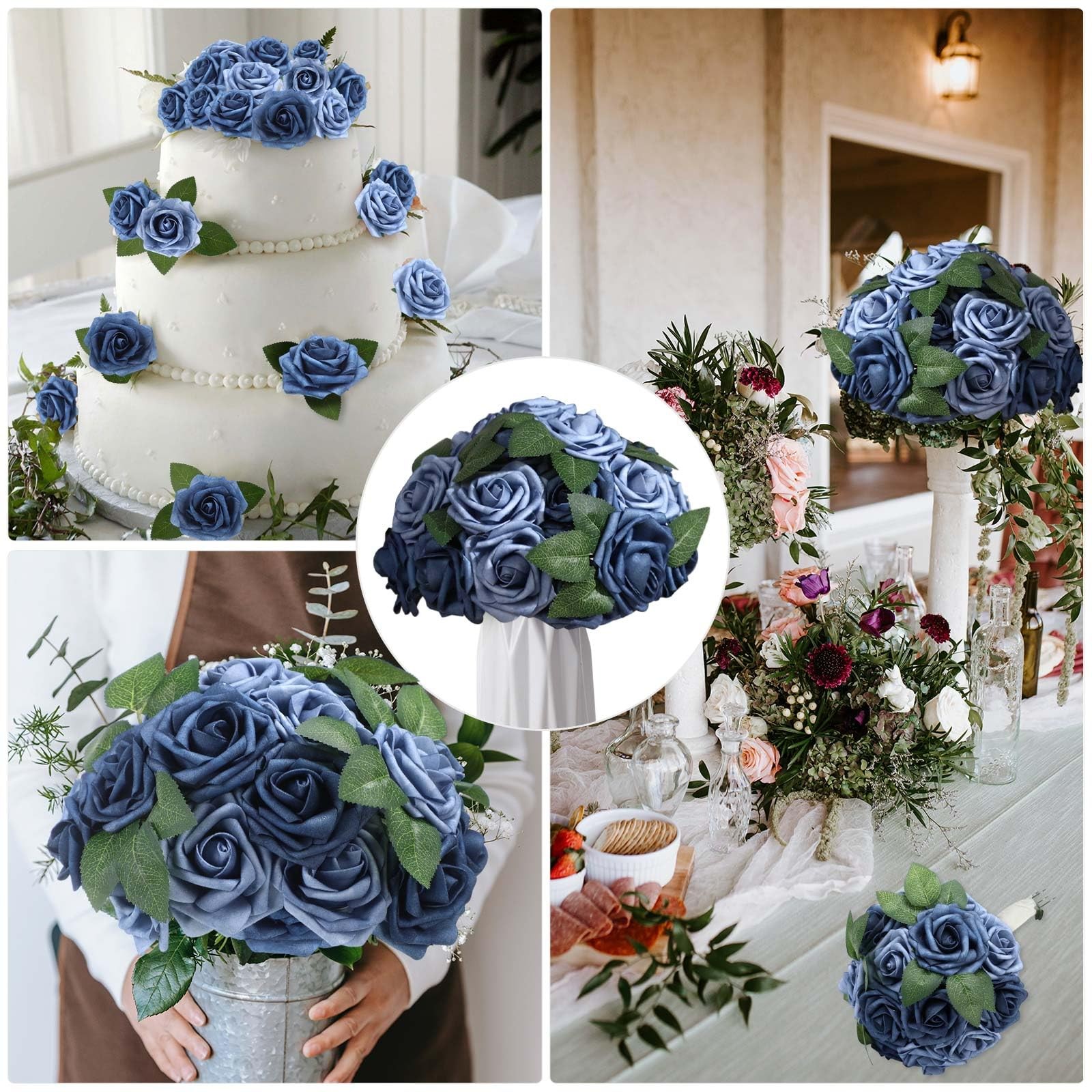 Luinabio 100 Pcs Artificial Foam Rose Flower Faux Bouquet Wedding Fake Rose G…