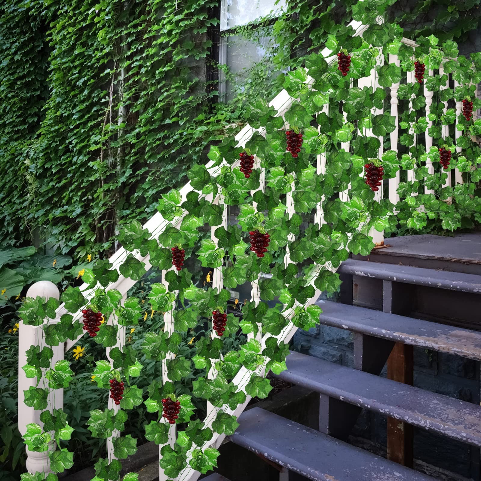 12 Strands 90 ft Artificial Fake Grape Vines with 9 Strings Grapes, Hanging P…
