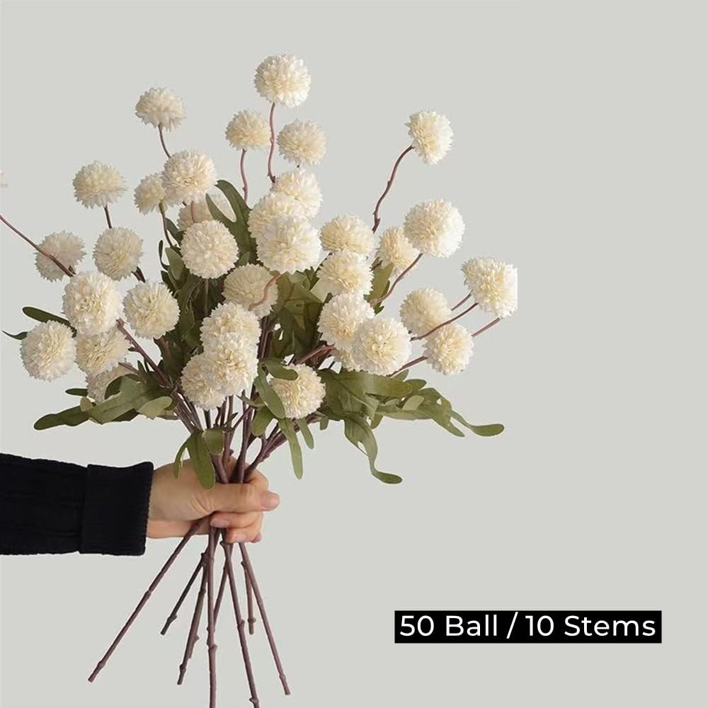 Artificial Flowers for Vase 10 Pcs, 20 in Fake Mums Long Stems White