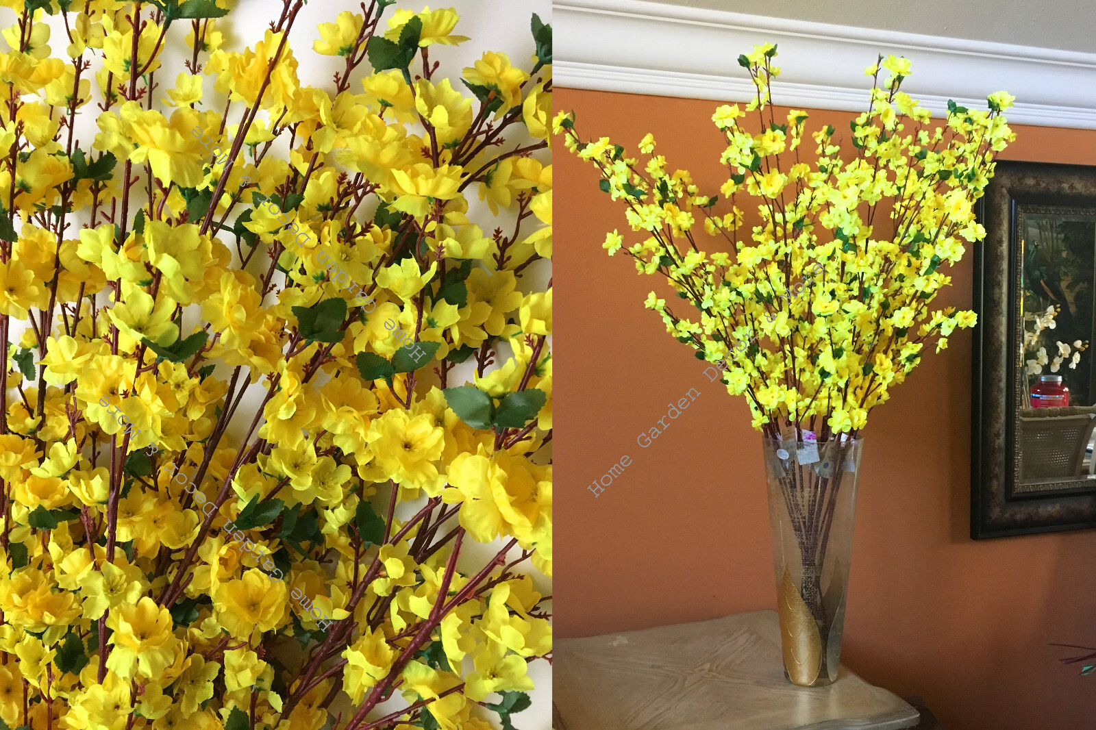 12 PACK 48″ Long Stem Artificial Realistic Silk YELLOW Cherry Blossom Flowers