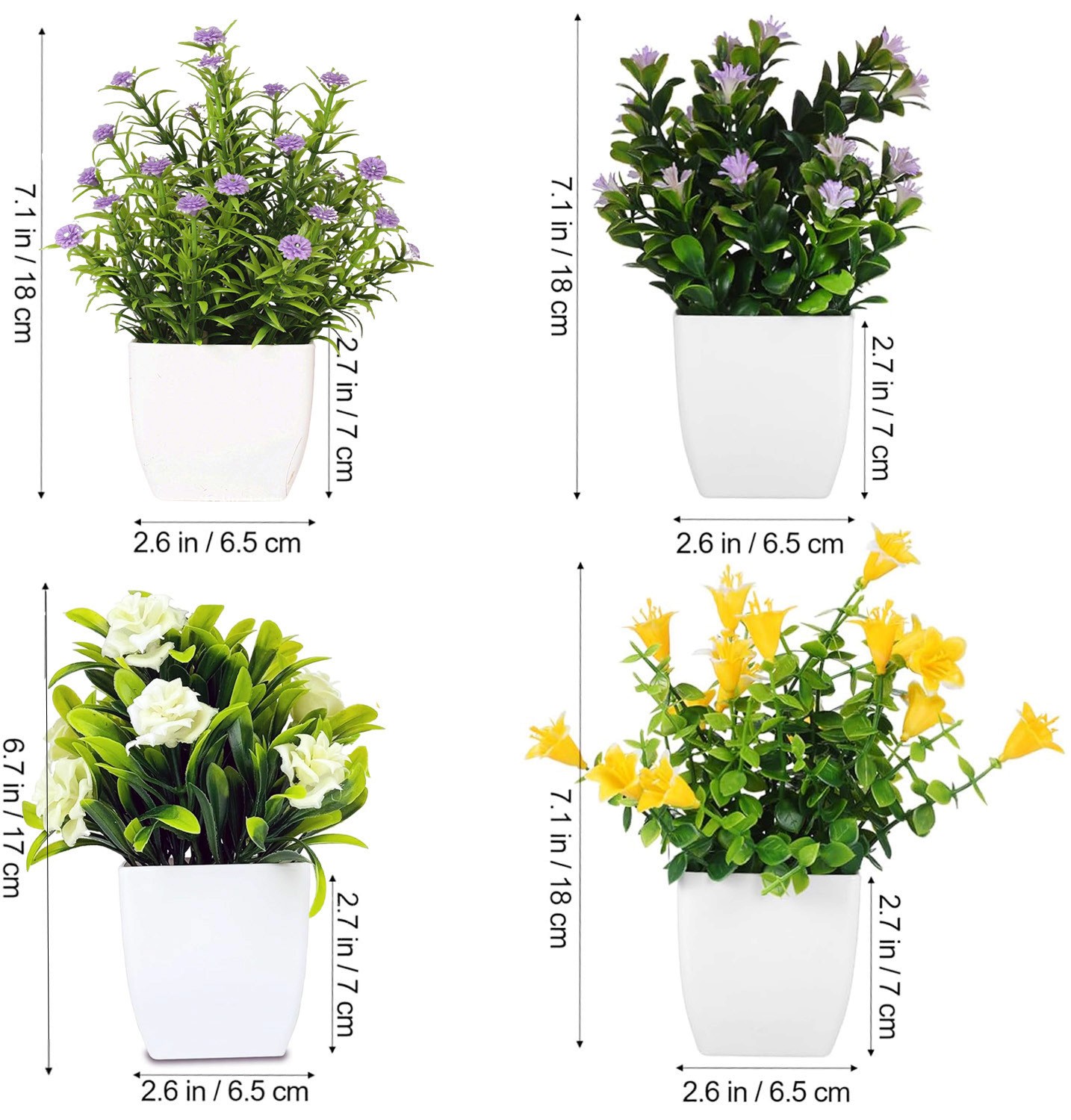 4 Pack Fake Plants Small Artificial Potted Faux Plants with Flowers Office Decor