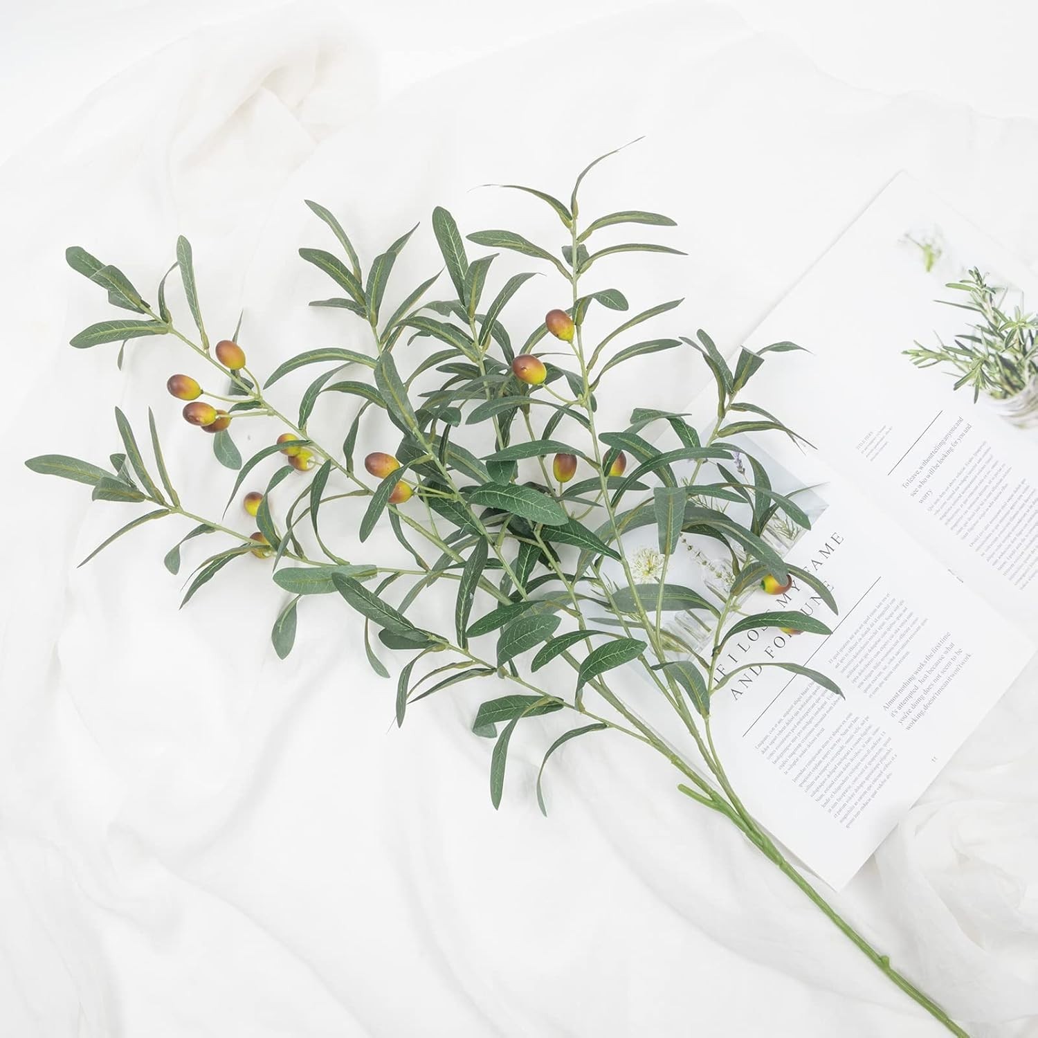 Pack of 6 Realistic Faux Olive Branches – Perfect for Home and Event Decoration
