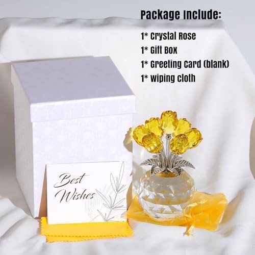 Ornalrist Crystal Yellow Rose Flower Collectible Figurine, Rose Bouquet Flora…