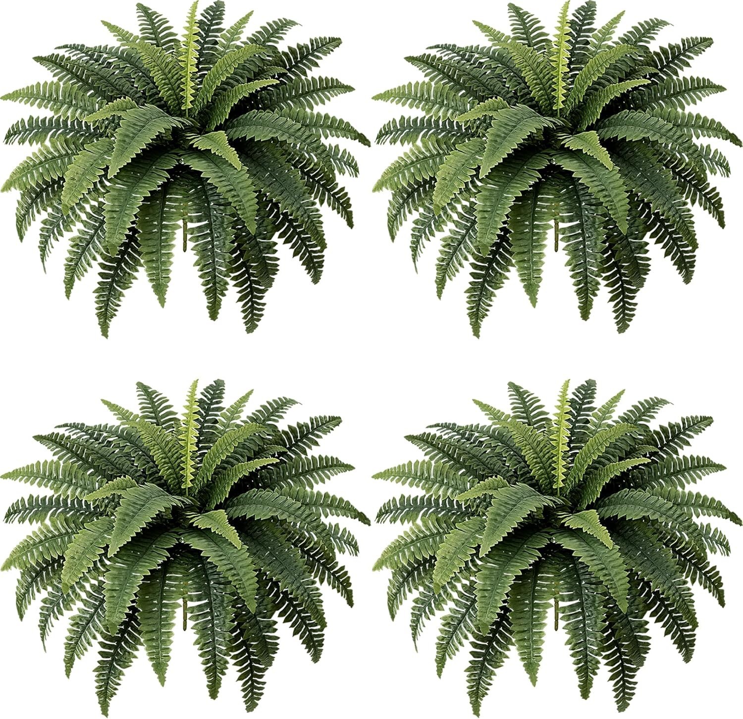 Fake Ferns – Set Of 4 Faux Boston Ferns Large Artificial Plants, 40 Leaves Per B