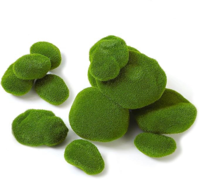 Artificial Moss Rocks 12 Pack 6 Sizes Realistic Green Faux Stones for Craft