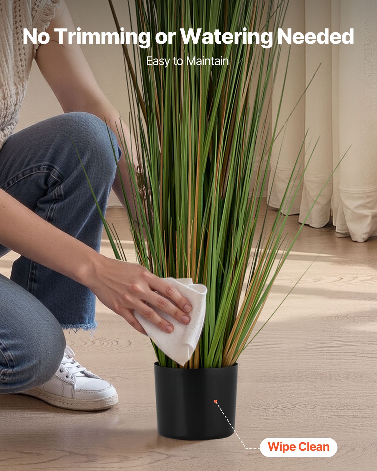 VEVOR Artificial Grass Plant 59 Inch Horsetail Reed Grass In Pot 2 Pack Green
