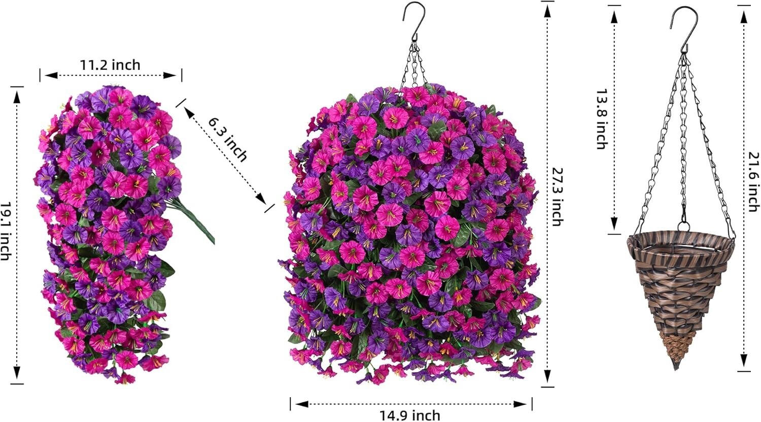 Vibrant Fuchsia & Dark Purple Faux Silk Hanging Flower Planter for Home Yards