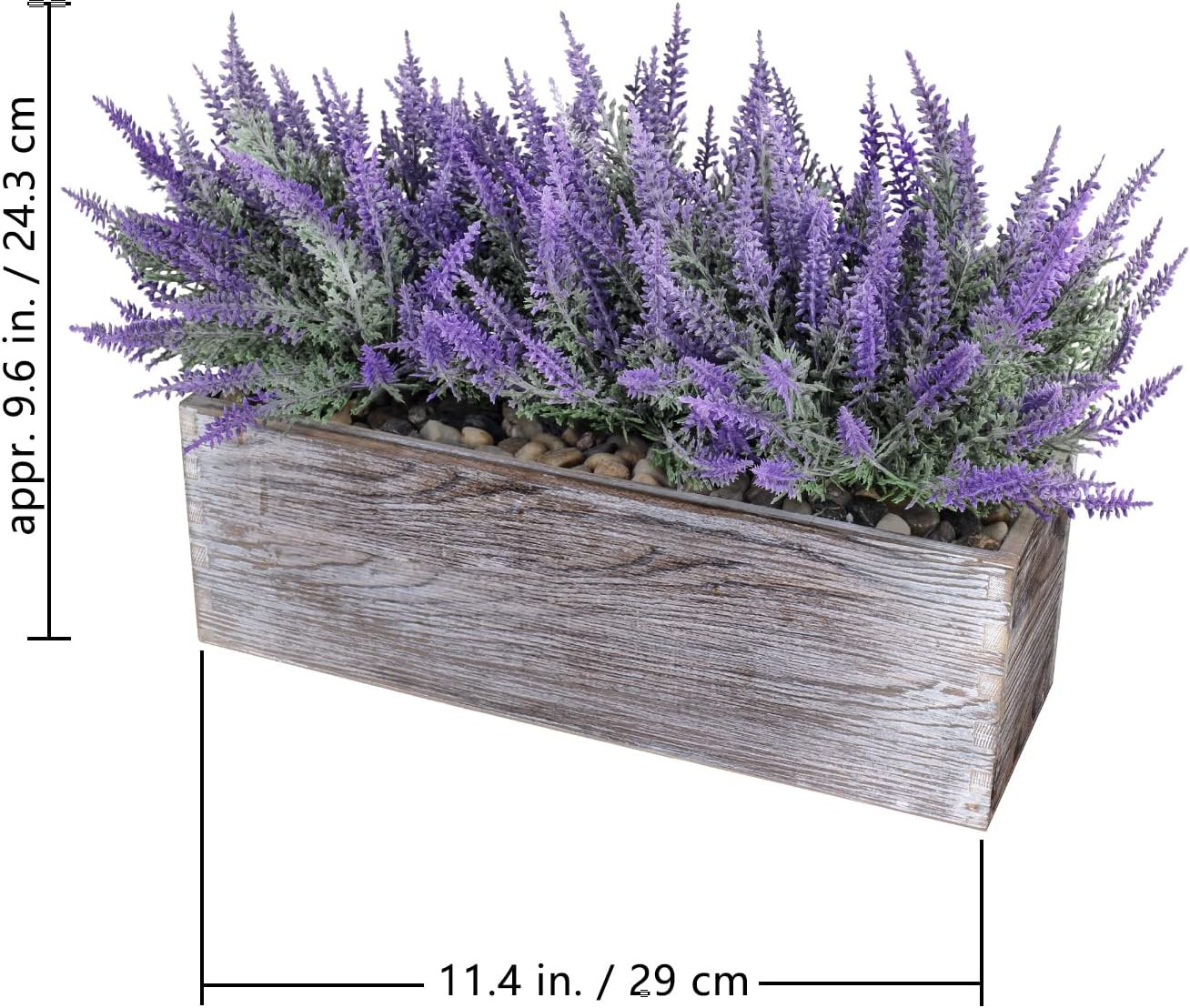 Fake Lavender Flower Arrangement in Rustic Rectangular Wood Planter Box Artifici
