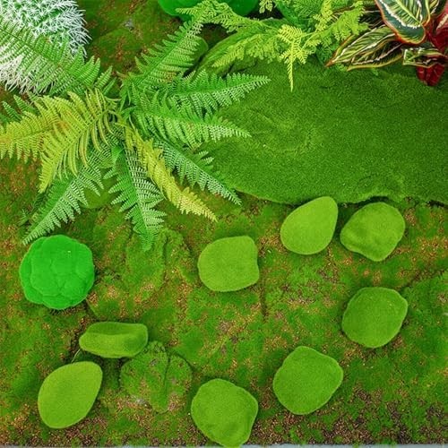 Artificial Moss Rocks 12 Pack 6 Sizes Realistic Green Faux Stones for Craft