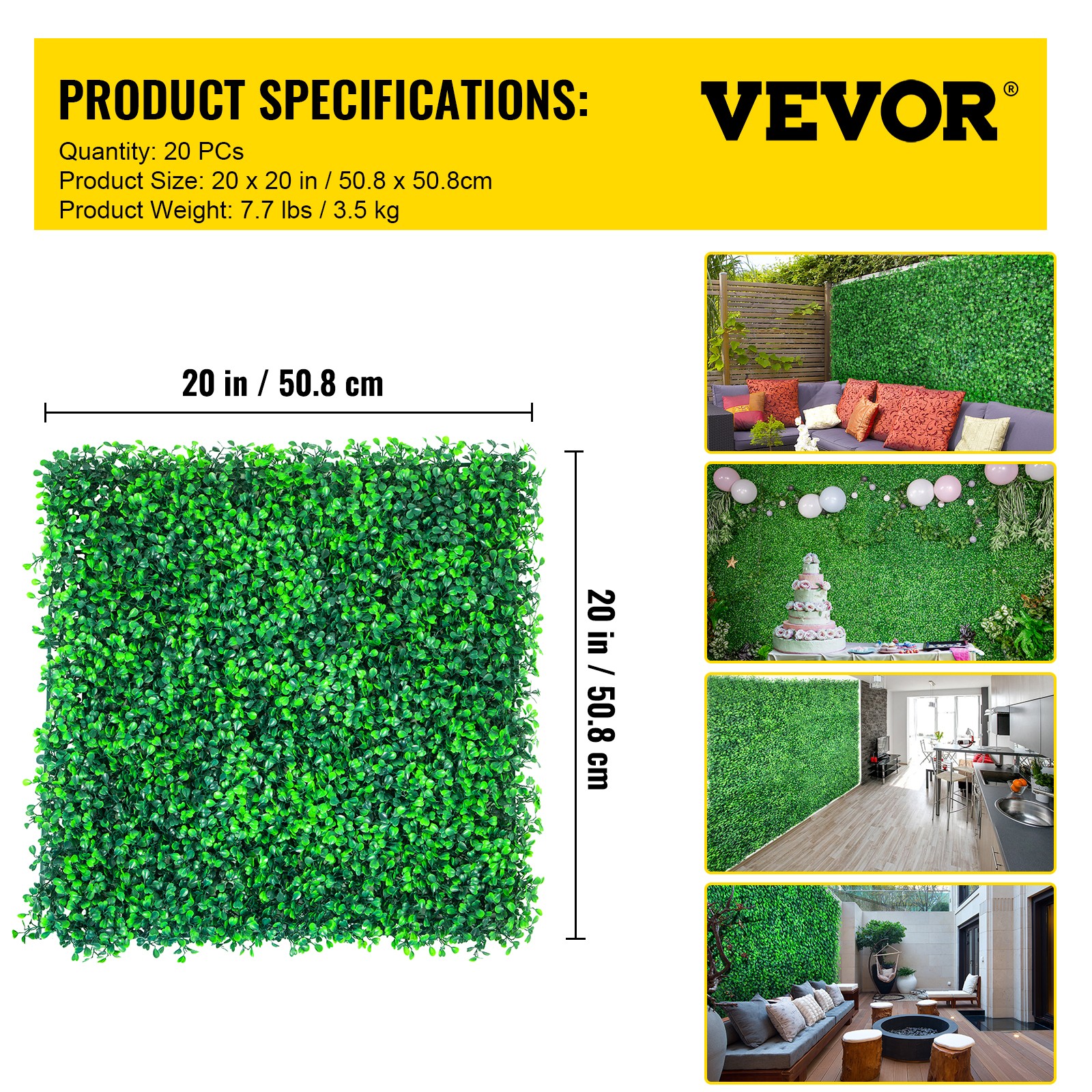 VEVOR Artificial Boxwood Panel Boxwood Hedge Wall Panel 20PC 20×20″ Garden Decor