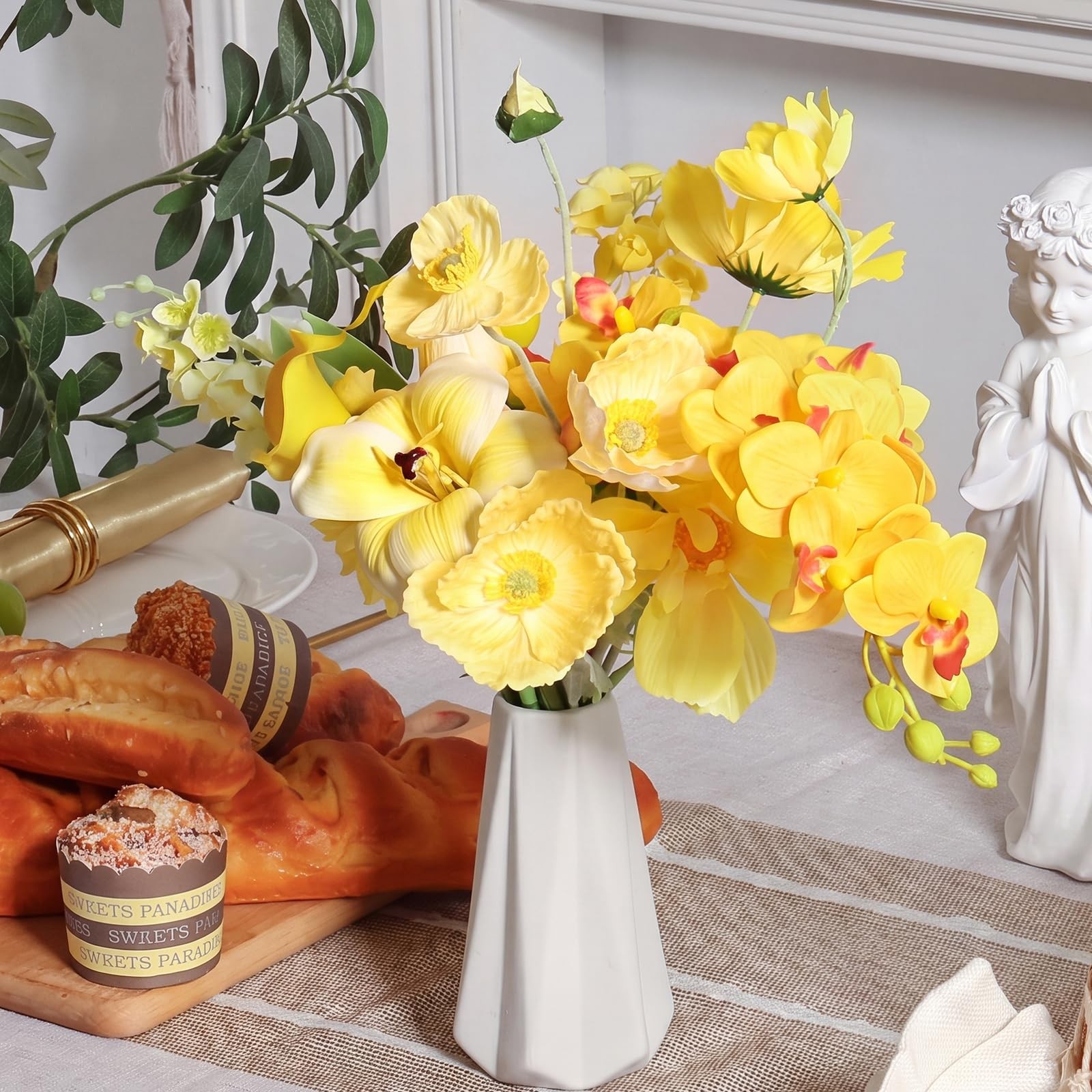 Yellow Artificial Fake Flowers For Vase Silk Faux Wedding Bouquet Centerpiece