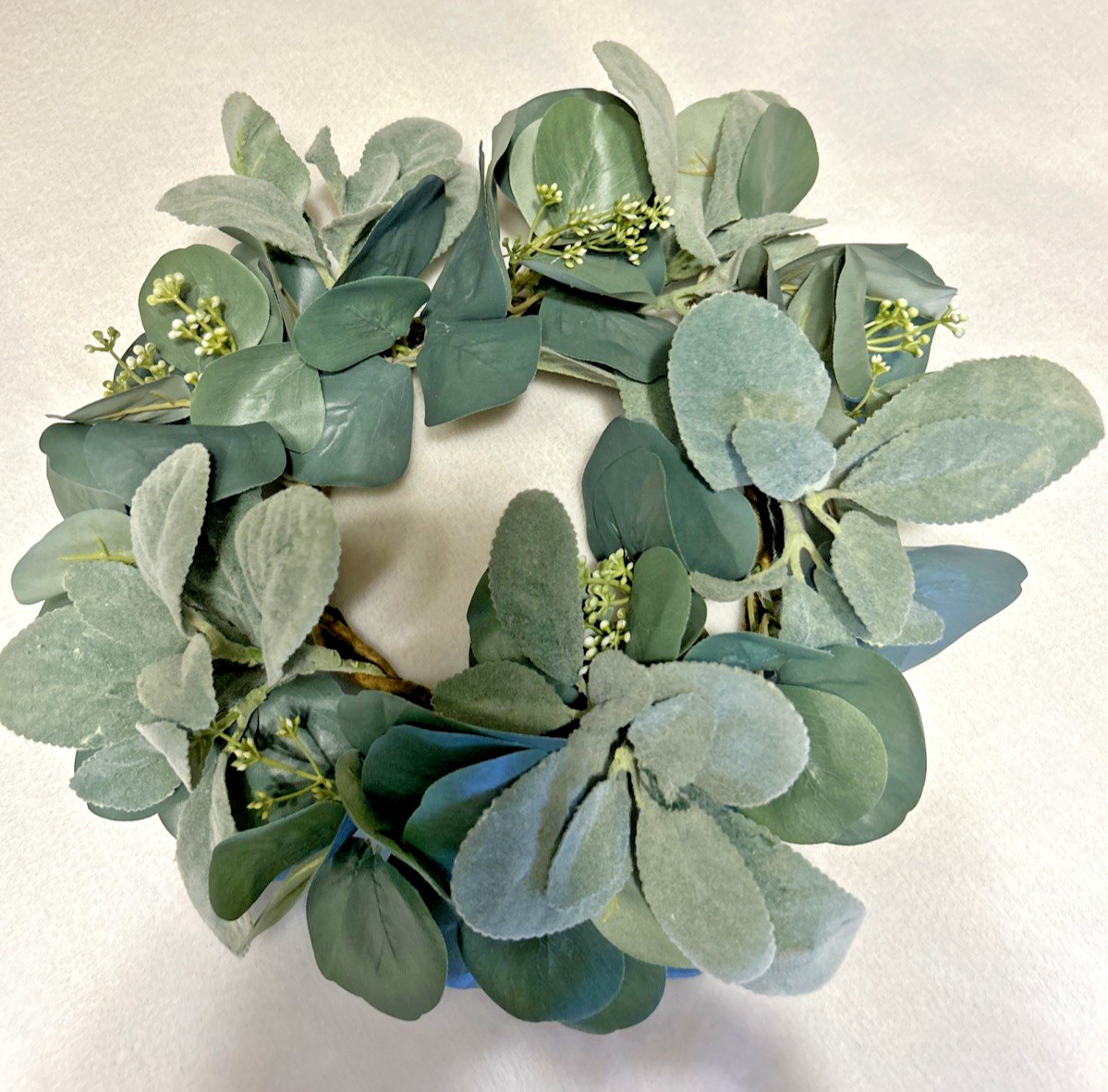 Hobby Lobby Wreath Faux Lambs Ear and Eucalyptus & White Berries 14″