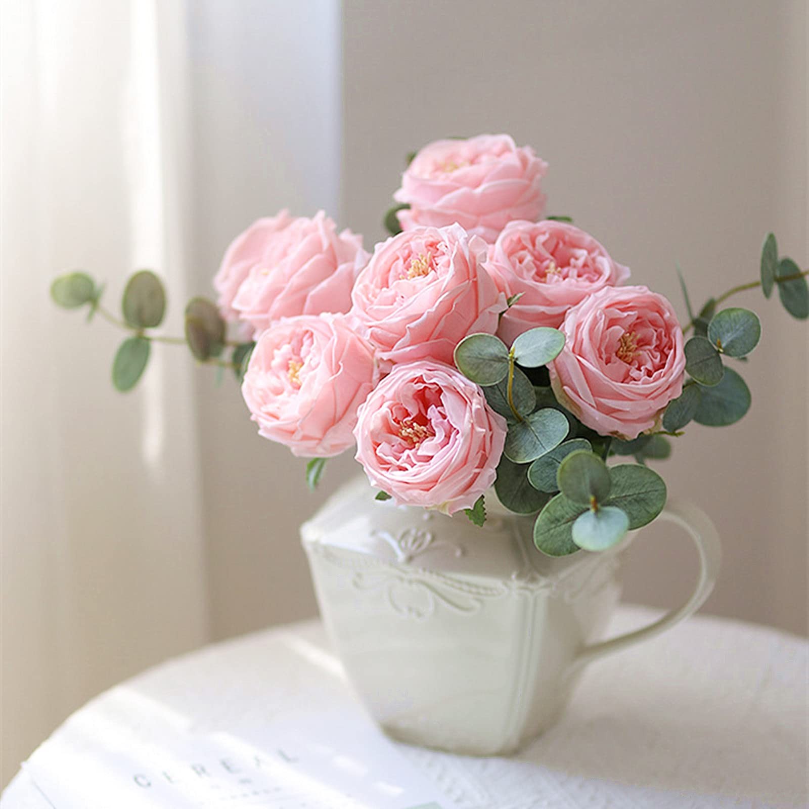 4 PCS Pink Austin Roses Wedding Bouquet Real Touch Latex Artificial Flowers