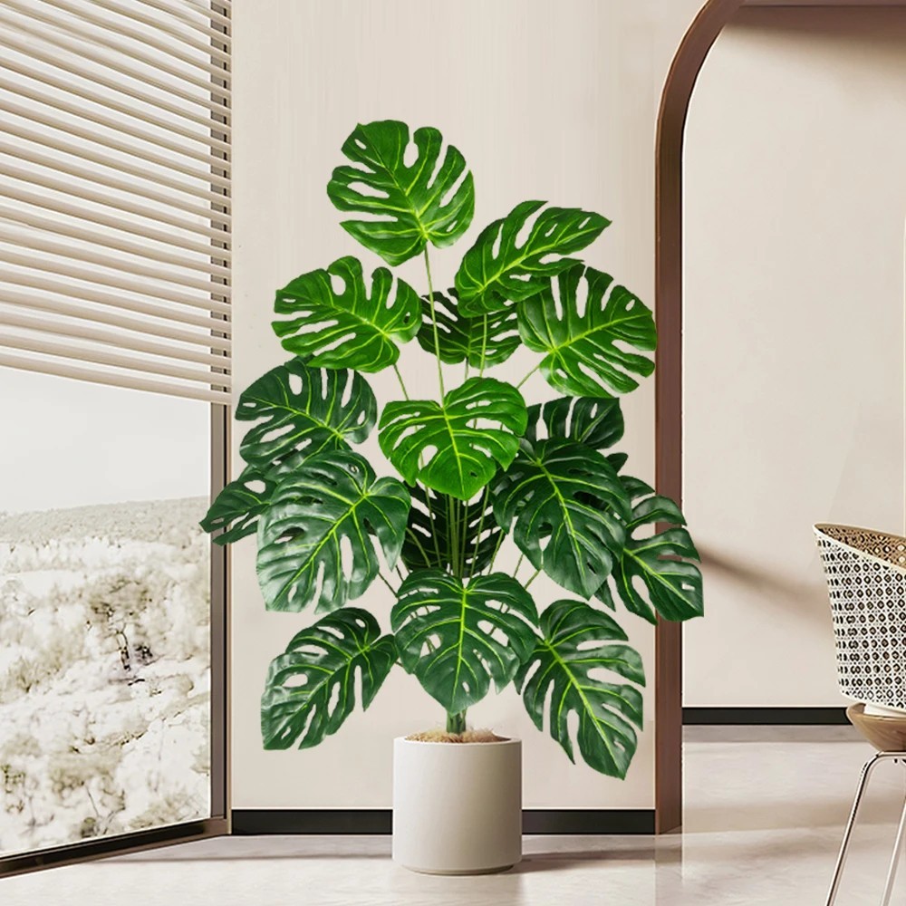 70-100cm Artificial Monstera Tree Fake Palm Plants Plastic Turtle Leafs Tropical