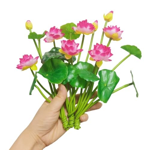 3PCS Red Artificial Water Lily Flowers 10″ Floating Silk Lotus for Pond Fish