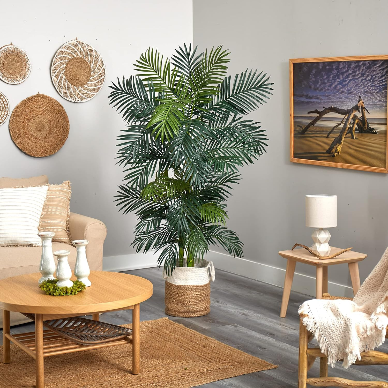6.5Ft Golden Cane Artificial Palm Tree in Jute and Cotton Planter