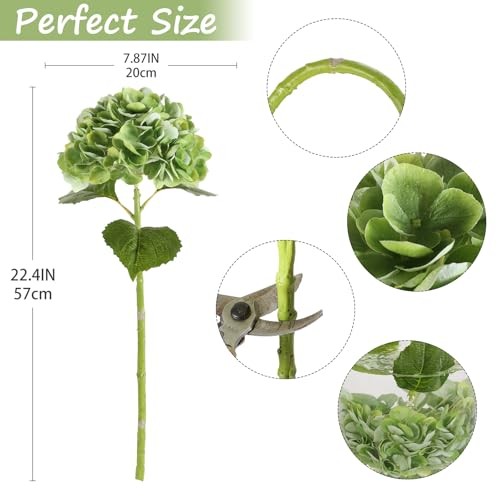 6PCS 22 inch Hydrangea Artificial Flowers Real Touch Faux Hydrangea Green