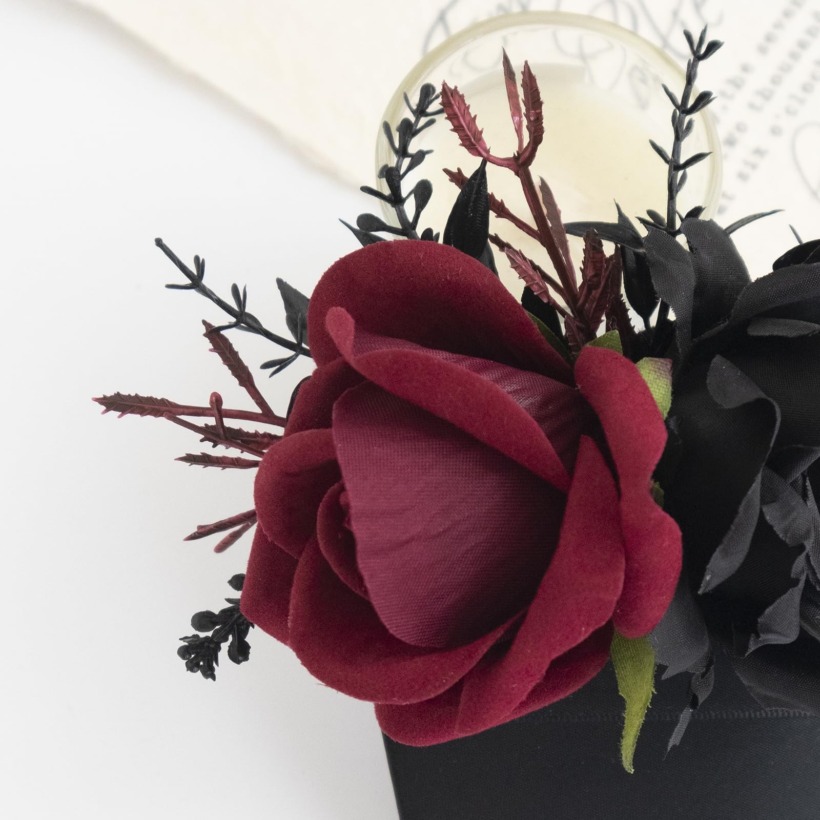 6 PCS Black Burgundy Rose Pocket Boutonniere Pinless Clip Groom Wedding Prom