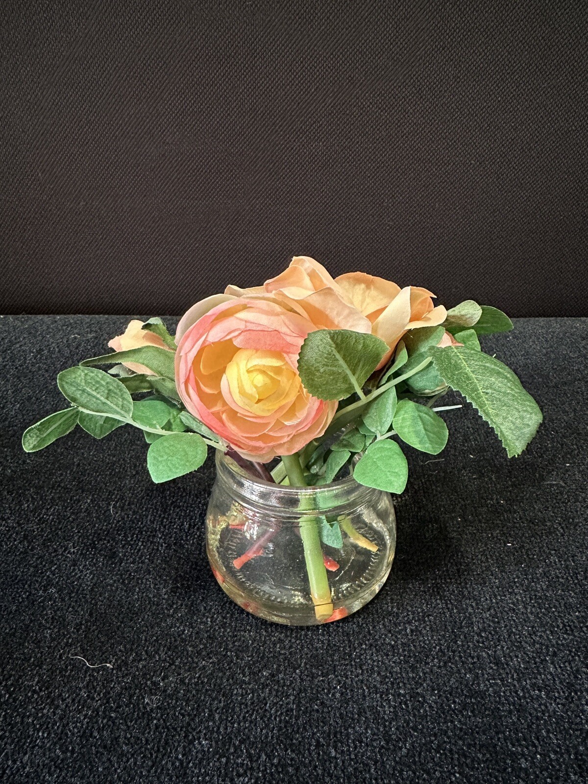 Faux Pink Rose Plant in Glass Jar Artificial Plants 5”X 5”