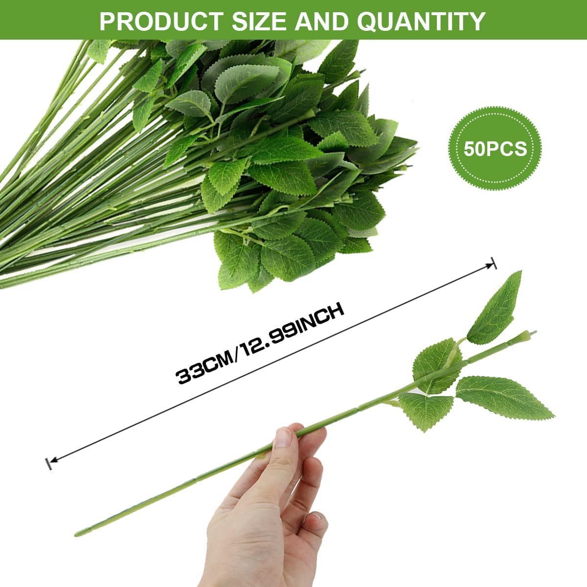 50Pcs Flower Wire Stem Plastic Artificial Flower Crafts Green Stem Wire with Lea