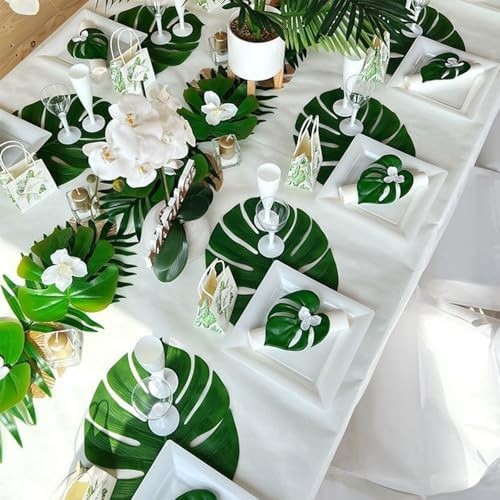 AerWo 48 Pcs Palm Leaves, Artificial Tropical Monstera Fake Leaves, Fake Palm…