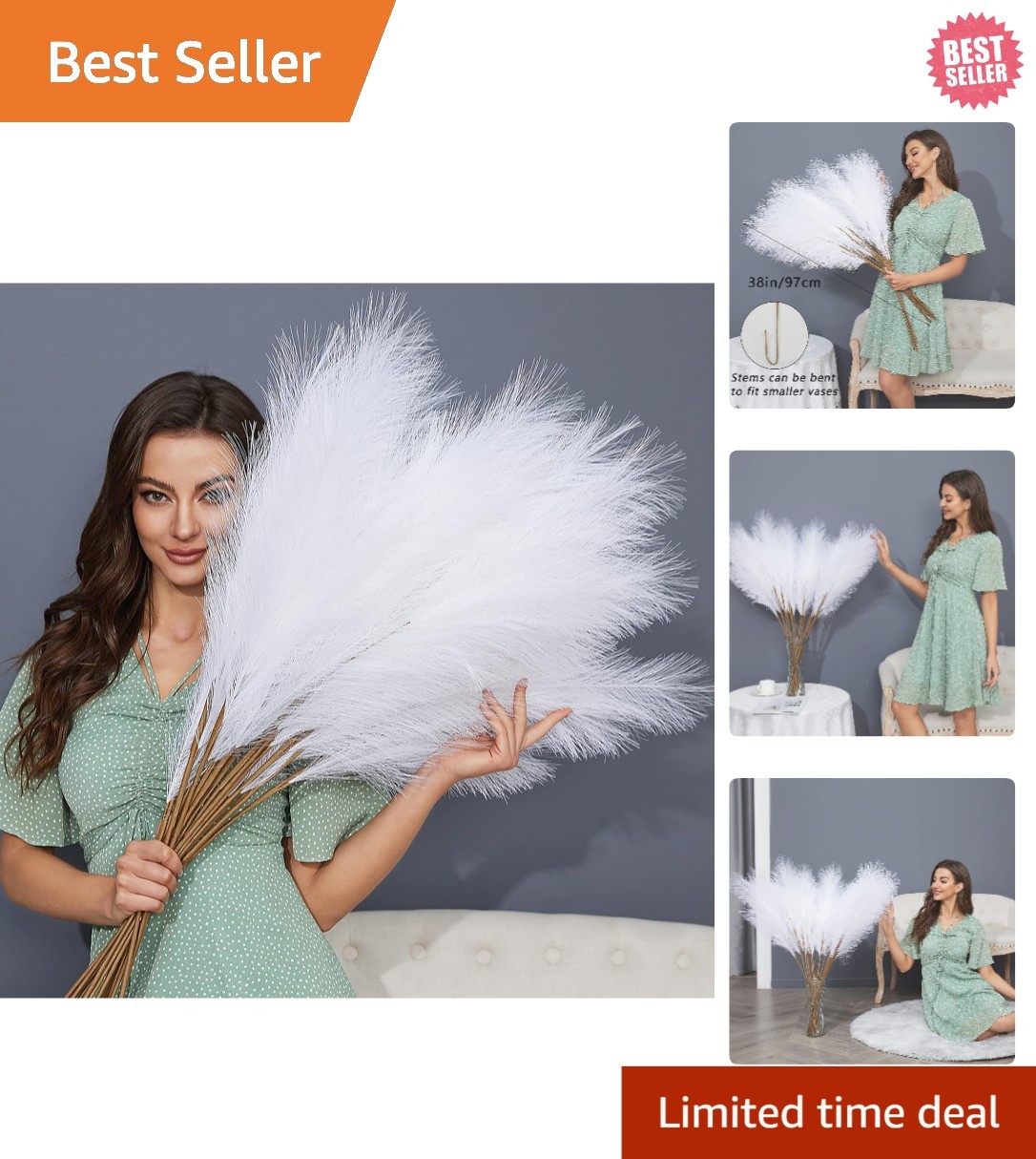 Versatile 38” Faux Pampas Grass – 8 PCS Silk Decor for Classy Events & Home