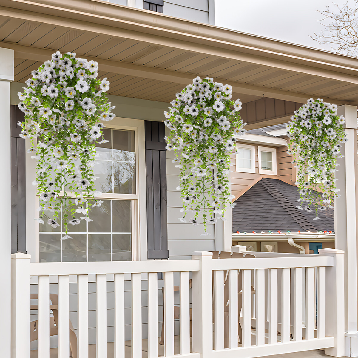 4Pcs Artificial Flowers, Plastic Plants for Outdoor Indoor Hanging Decoration