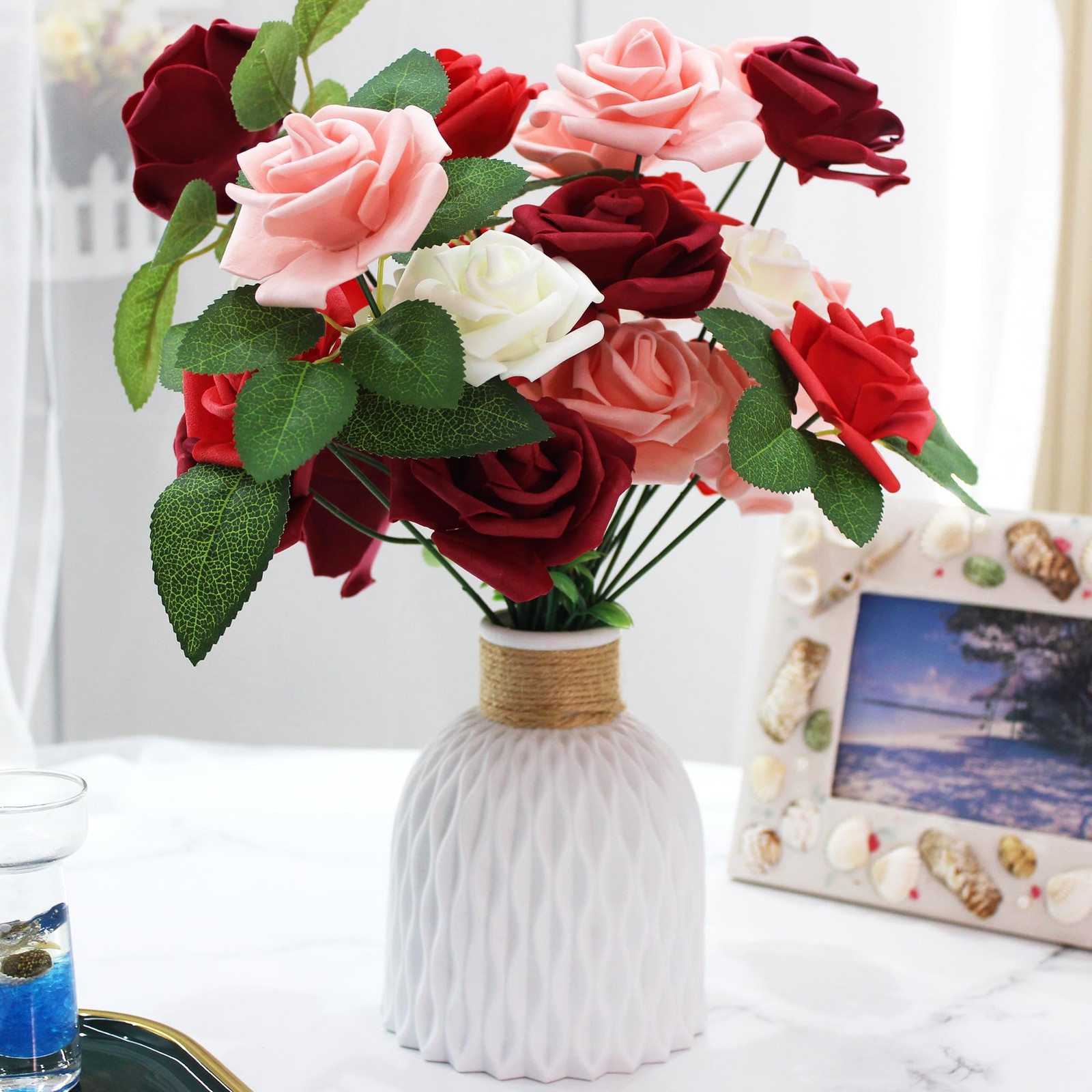 100 Pcs 3 Inch Artificial Flowers Bulk 5 in 1 Set Faux Foam Fake Rose Head We…