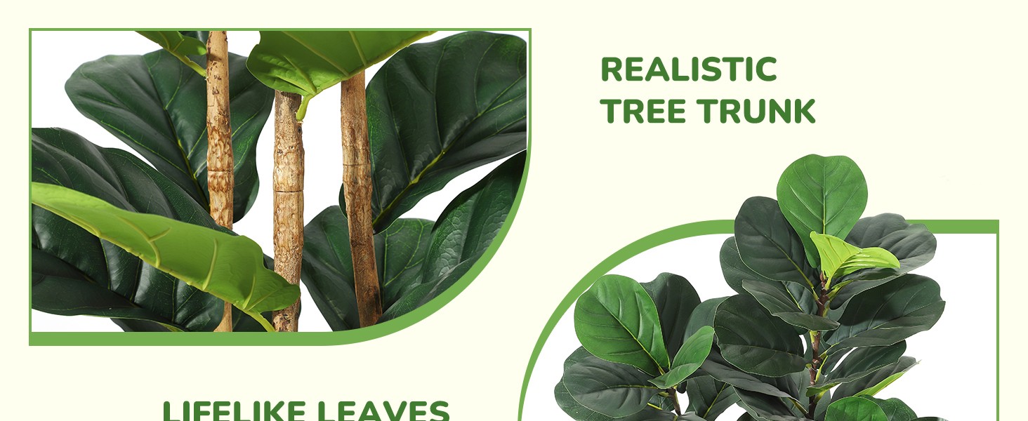 7ft Faux Fiddle Leaf Fig Tree with White Planter, Floor Fake Plants, Realistic