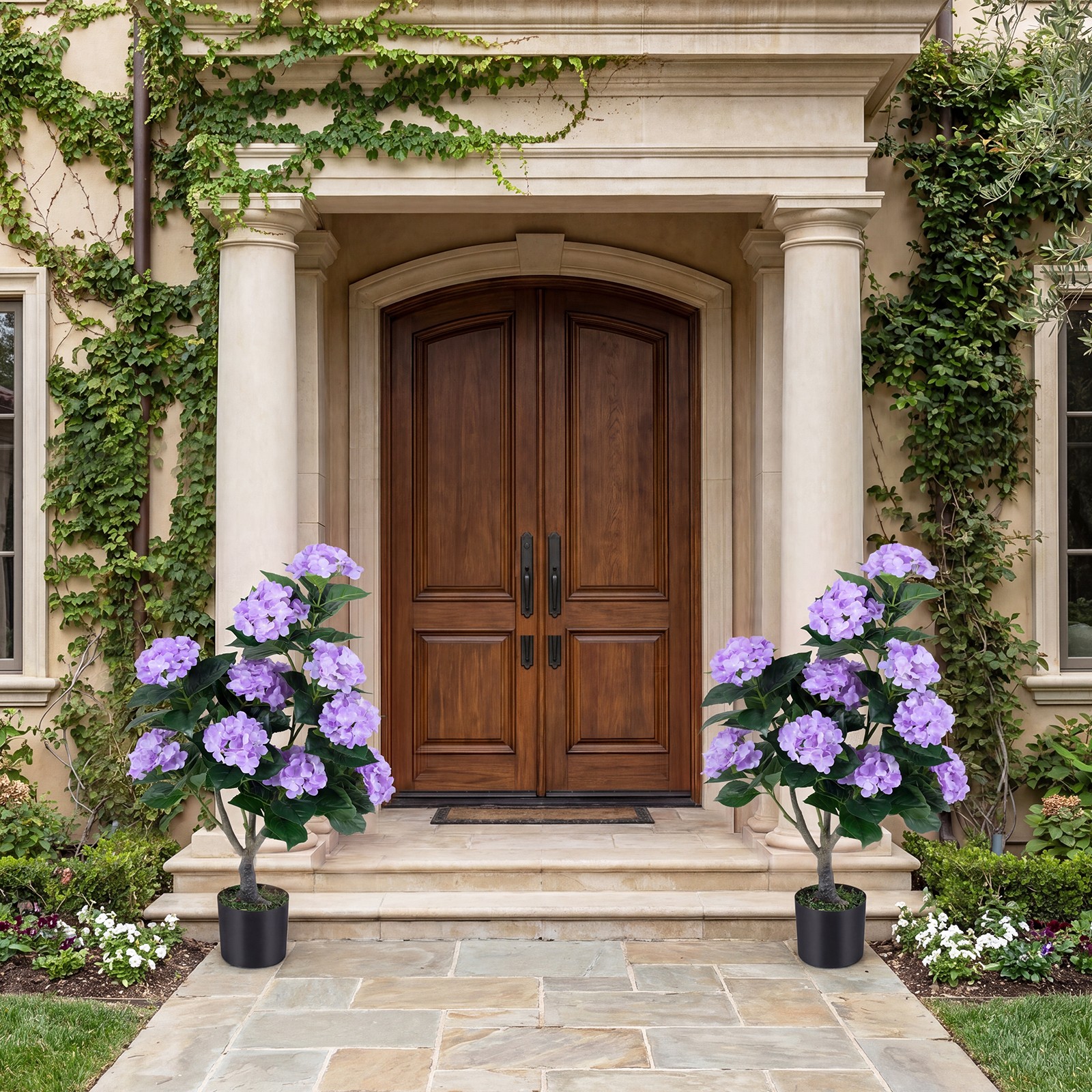 2-Pack Artificial Hydrangea Tree, 43.5″ Faux Flower Plants with 11 Blooms&Trunk