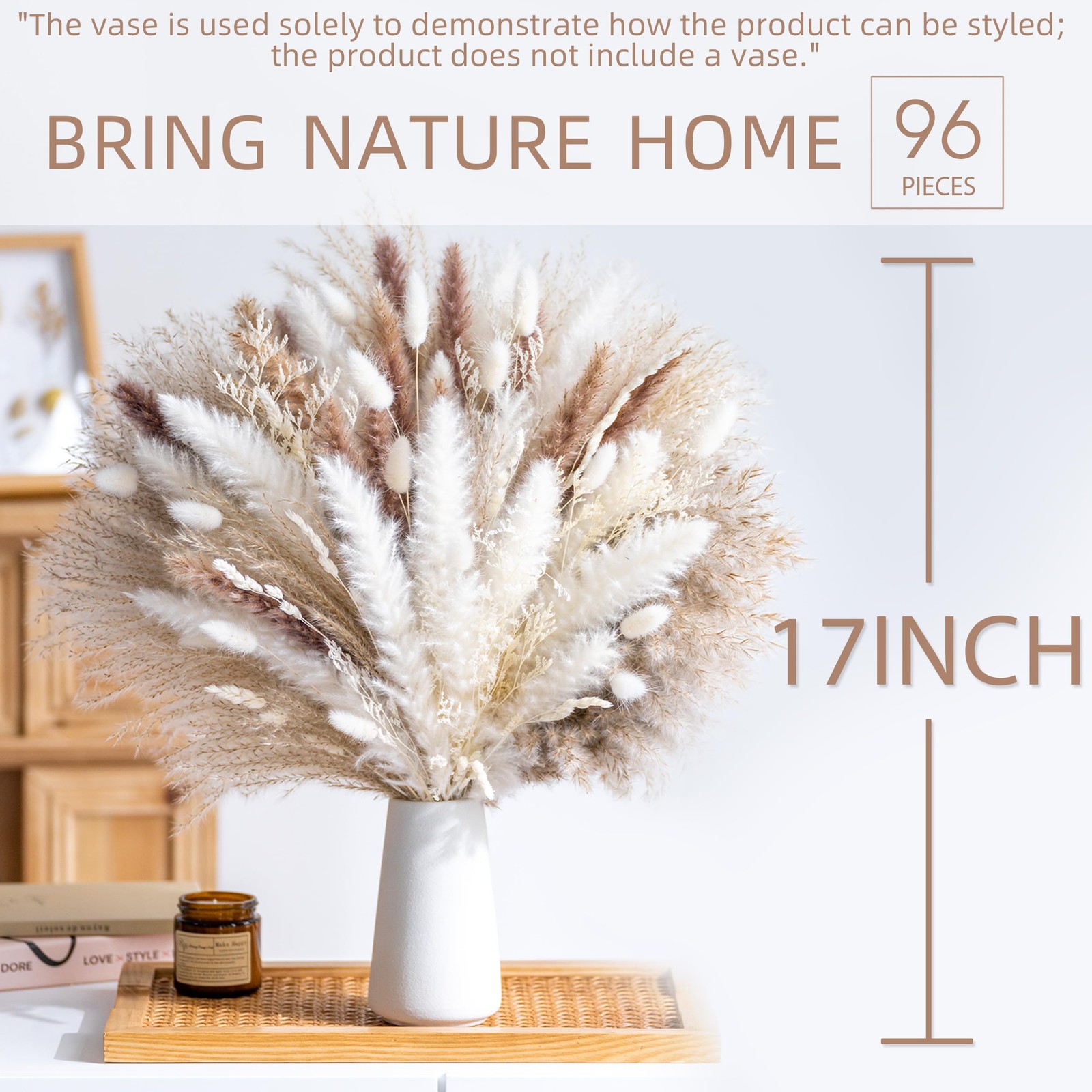 96PCS Natural Dried Pampas Grass Boho Home Decor Bouquet Phragmites Dried Flo…