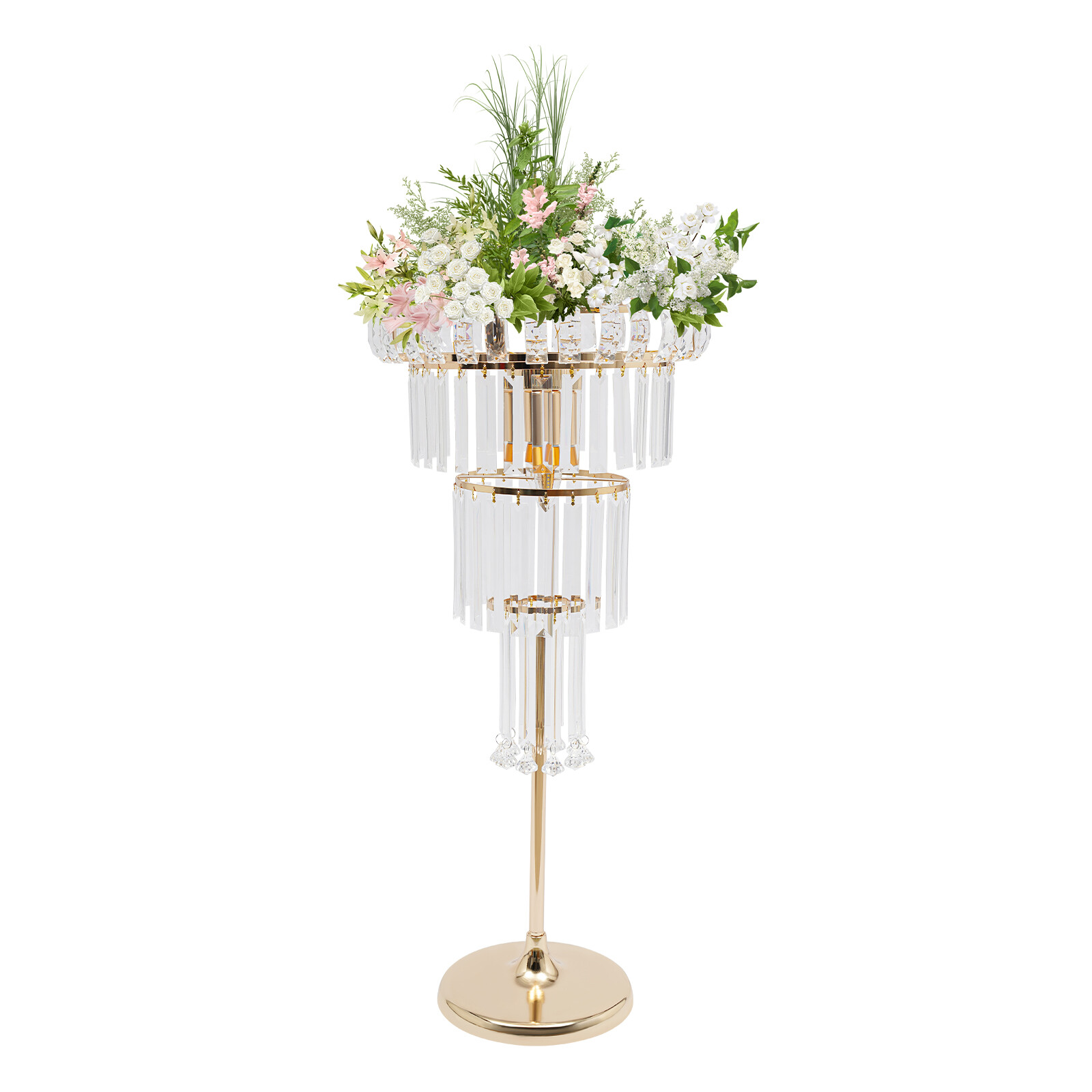 4 Tier Gold Flower Stand Wedding Party Flower Stand 2*LED Centerpiece Decor