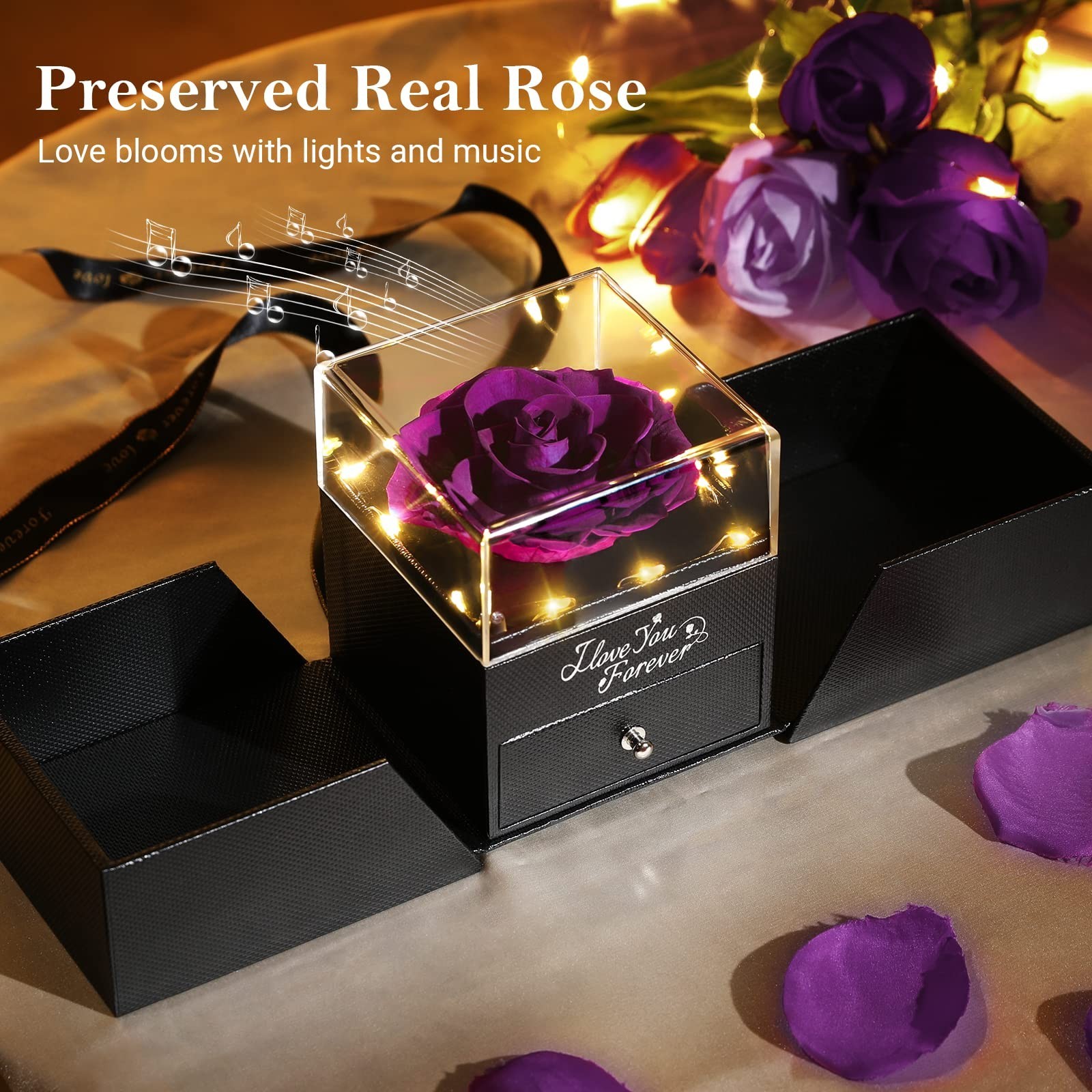Eternal Preserved Rose Gift Box with Heart Necklace – Romantic I Love You Gift f