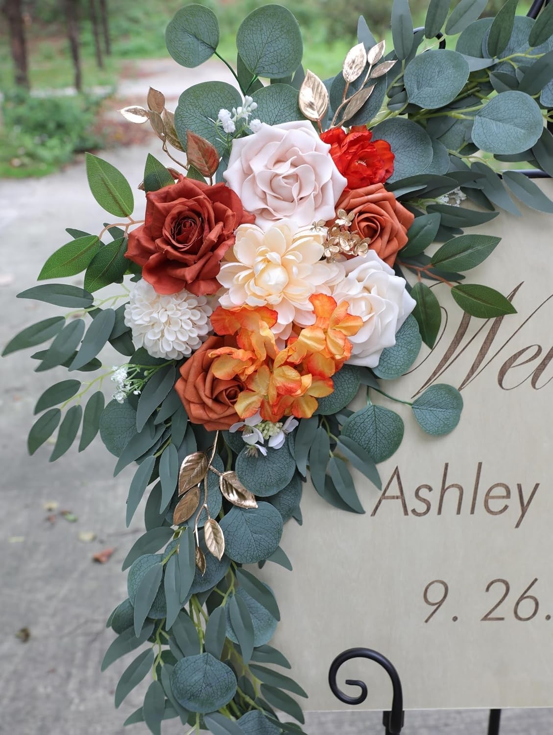 Burnt Orange Wedding Arch Flowers Artificial Flowers for Wedding Welcome Sign…