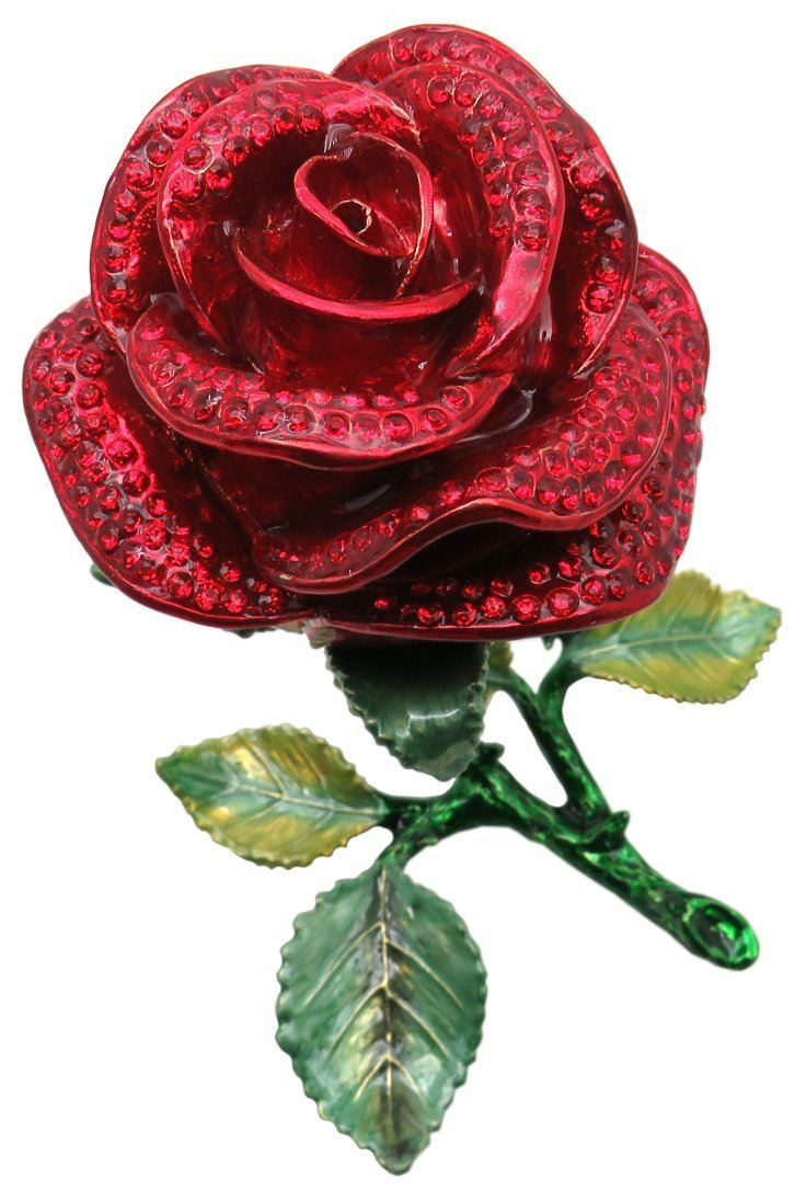 Red Rose Jeweled Trinket Box with Austrian Crystals