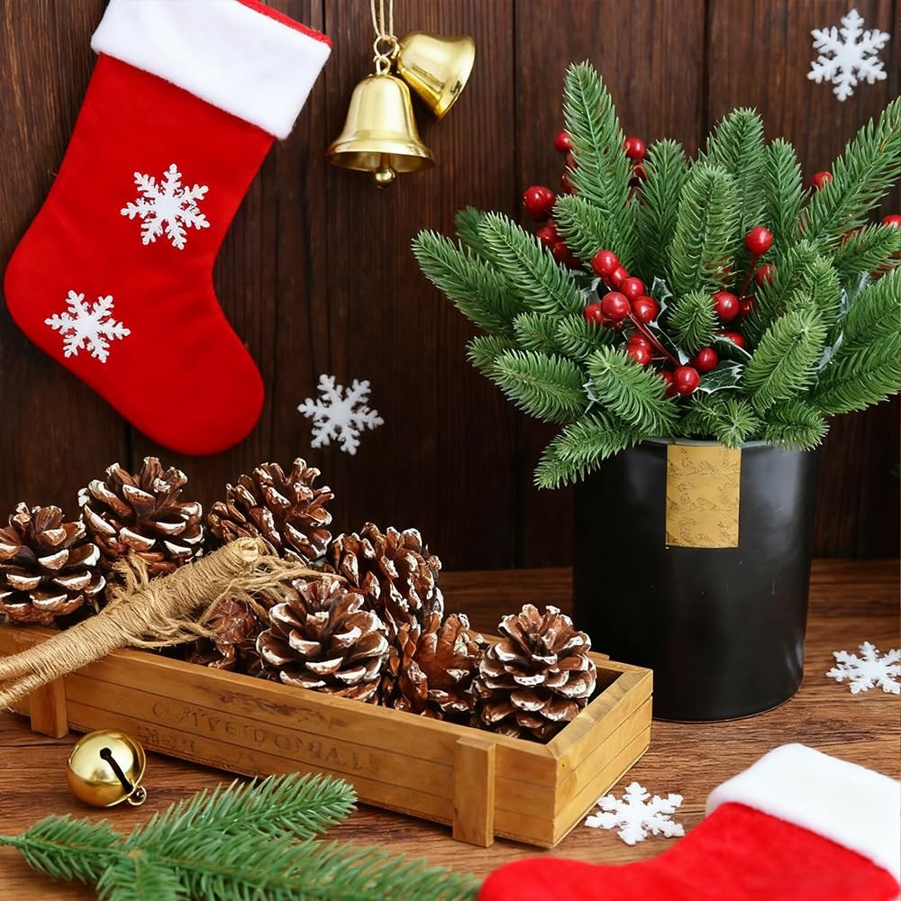 RioBeryo 50 Pcs 10 Inches Artificial Pine Branches Greenery Plants Pine Needl…